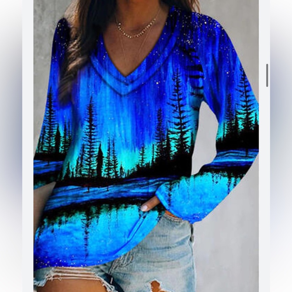 Temu Scenic Blue Long Sleeve Top